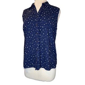 Gloria Vanderbilt Casuals Women's Sleeveless Blouse Size Large Blue with White C